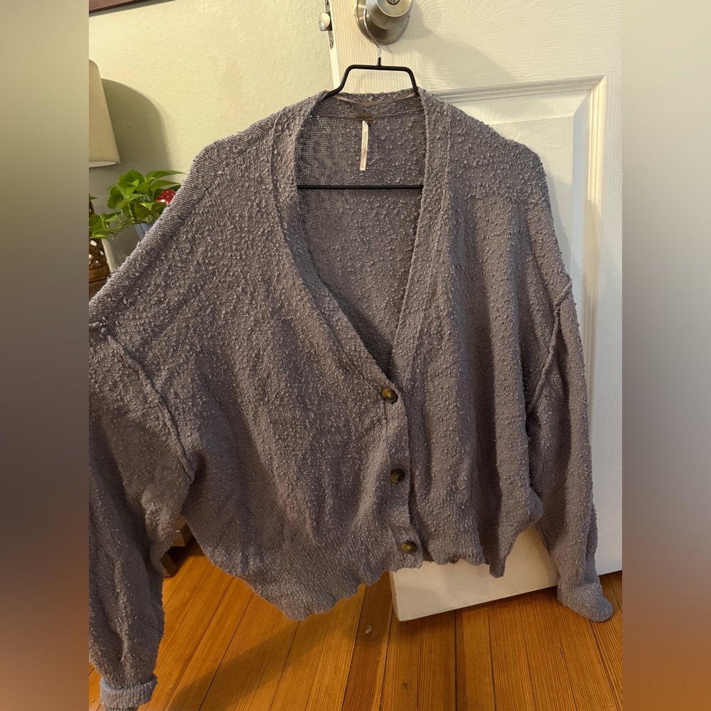 Free People Textured Lilac Grey Cardigan